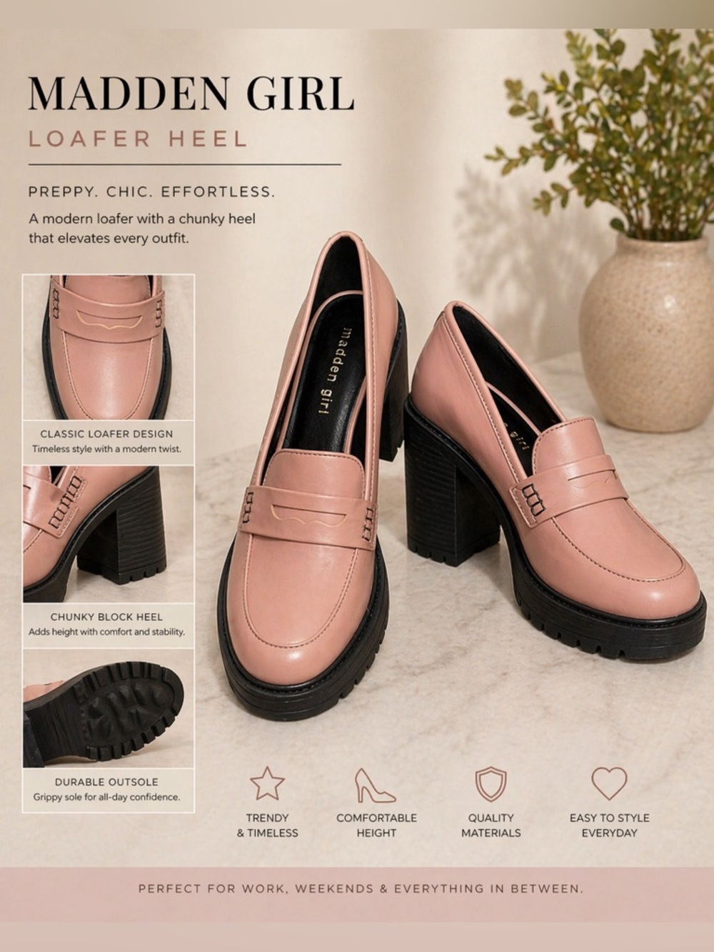 Madden Girl Blush Pink Chunky Loafer Heel